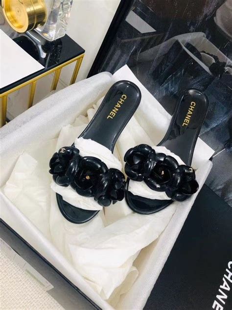 chanel jelly mules slides with camellia flowers|chanel camellia slippers.